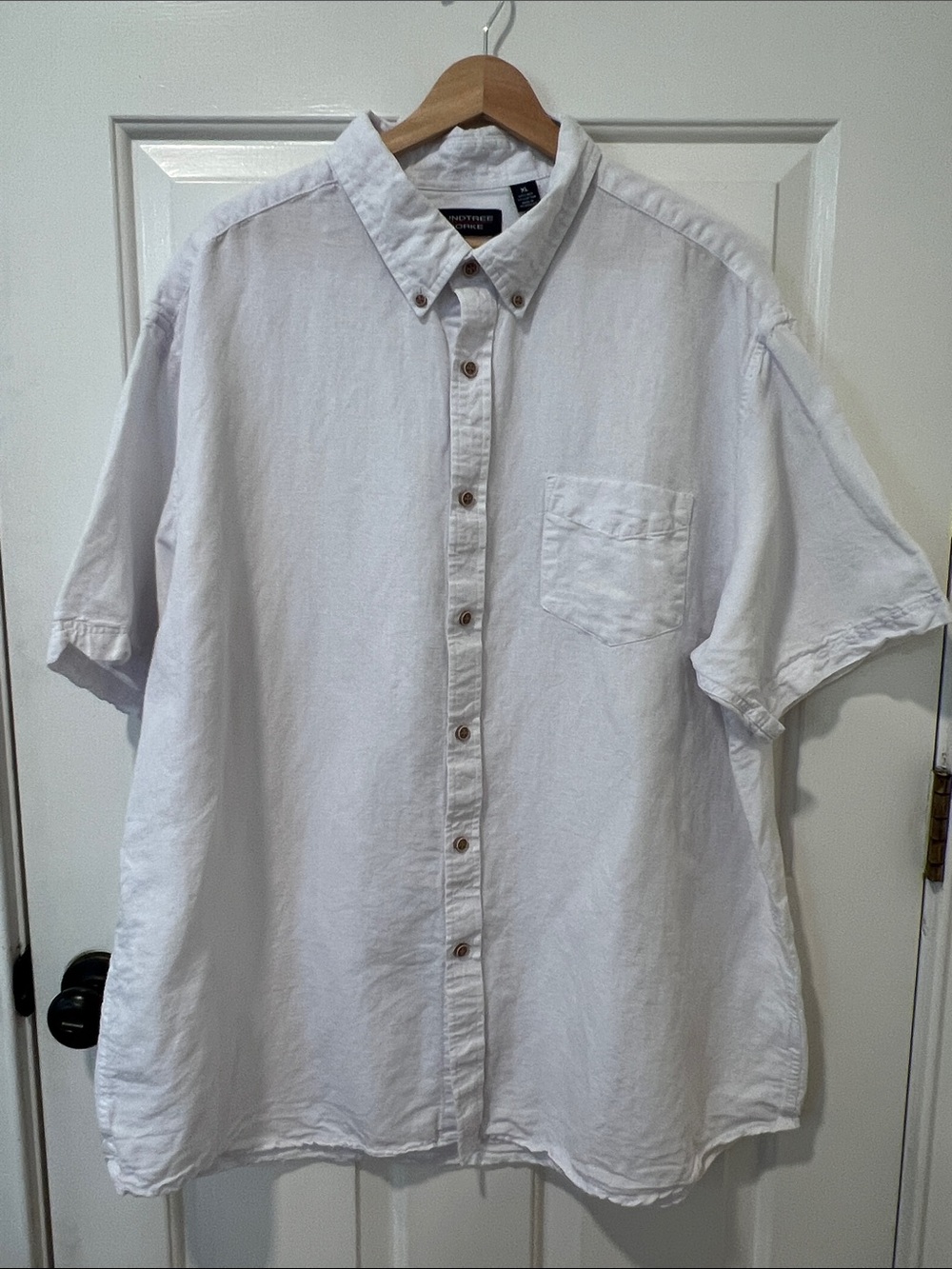 Roundtree & Yorke White Short-Sleeve Linen & Cotton Blend Button-Down Shirt